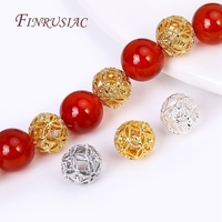 Perles intercalaires en laiton plaqué or 18 carats, forme boule creuse, 10 mm, trou de 1 mm, pour la fabrication de bracelets et de colliers - Vente en gros