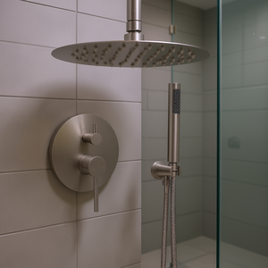 Sistema Doccia a Soffitto Montato a Parete, Finitura Nichel Spazzolato, Doccia a Mano da 10 Pollici, Accessori per Cabina Doccia - Product Image 2