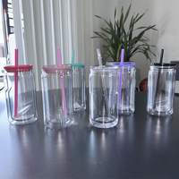 Entrepôt aux États-Unis pour les blancs de sublimation tasses à bière en verre de gelée transparent dégradé de couleur Ombre avec couvercles en plastique pailles pour Back to Sch