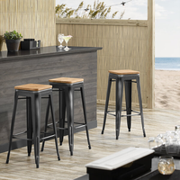 Chaise empilable moderne en métal avec coussin en bois pour bistrot