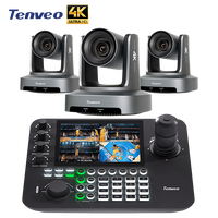 Cámaras PTZ Tenveo 3 4K con Zoom Óptico 20X, Controlador de Teclado con Joystick, Pantalla LCD de 7 Pulgadas con 4 Pantallas Divididas, Controlador de Joystick 4D para Cámara PTZ