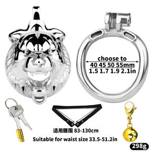 Gabbia di Castità Maschile FRRK Serie Beast con Testa di Tigre e Campanello, Restrizione del Pene in Acciaio Inossidabile - Product Image 6