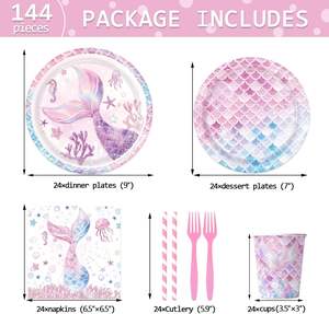 Juego de Platos y Servilletas Desechables <span class=keywords><strong>para</strong></span> Fiesta de Sirenas, Decoración <span class=keywords><strong>para</strong></span> Fiestas de Sirenas <span class=keywords><strong>para</strong></span> Niñas, Mujeres y Adultas - Product Image 3