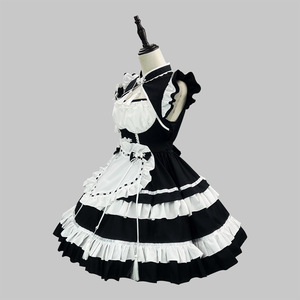 Chinese Maid Lolita Dress Black Burgundy Polyester Cosplay Costume For Anime Role Play Spring 2025 - Product Image 2