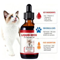 Complément de Fer Liquide avec Vitamines C et E à Absorption Rapide pour Chiens et Chats, Santé Immunitaire et Digestive, Marque Privée OEM