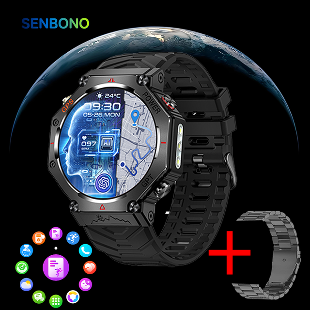 SENBONO KC91 GPS Outdoor Sports Smart Watch Men 3ATM Waterproof Altitude Pressure 530mAh Large Battery Compass GPS Function