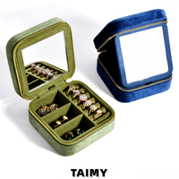 Boîte à bijoux carrée en velours avec fermeture éclair et grand miroir, étui de rangement portable pour bijoux, boîte cadeau personnalisée pour bijoux – Vente en gros à chaud