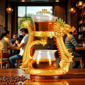 กาน้ำชาแก้วบอโรซิลิเกตทรงสูงทนความร้อนรูปมังกรทองใช้ในบ้านกาน้ำชาอัตโนมัติแบบขี้เกียจใช้ในบ้าน - Product Image 4