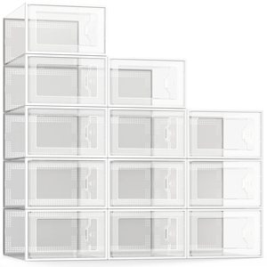 Large Shoe <b>Storage</b> Box Clear Plastic <b>Stackable</b> Shoe Organizer for Closet Space Saving Foldable Shoe Rack - Product Image 1