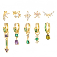 ZUOLA Chic - Juego de 10 Pendientes de Aro con Circonitas Verdes, Chapados en Oro Real de 18K, Lujosos y Apilables, para Mujeres y Niñas
