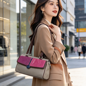 Color Block <b>Women</b> Shoulder <b>Bag</b> Retro Contrast Color Design Large Capacity Daily Handbag <b>For</b> <b>Office</b> Travel Use - Product Image 4
