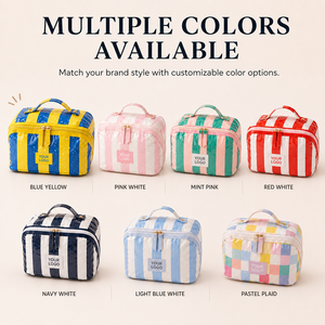 Pochette <span class=keywords><strong>de</strong></span> toilette en PVC rayée imperméable avec logo personnalisé et compartiment pour femmes, pour le voyage quotidien, le rangement des articles <span class=keywords><strong>de</strong></span> toilette et des parfums, pochette <span class=keywords><strong>de</strong></span> <span class=keywords><strong>maquillage</strong></span> - Product Image 6