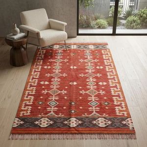 Red Aztec Style Handmade Carpet Southwestern Area Rug for Bedroom Living Room Hallway Custom Size Decorative Floor Covering - Product Image 4