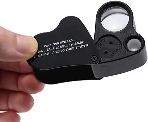 Illuminated Jewelry Eye Loupe 2 Lens 30x 22mm 60x 12mm Jewelers Magnifier Magnifying with LED Lighting