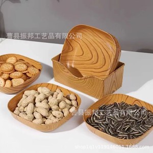 Plateau de service en bois massif Shinb avec compartiments pour collations, fruits, thé, café, plateau de rangement décoratif pour salon - Product Image 4