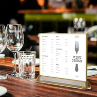 Porte-numéro de table en acrylique transparent avec bordure dorée, cadre double face pour mariage, fête, restaurant, menus