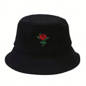 100% Cotton Unisex Fashion Flower Embroidered Bucket <b>Hat</b> Summer Fisherman Cap for <b>Men</b> Women Teens - Product Image 4