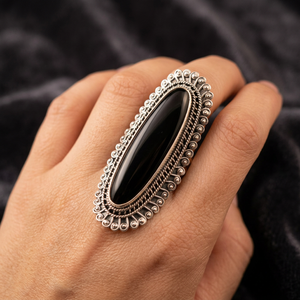 Black Onyx Bezel Setting 925 Sterling <b>Silver</b> Handmade Boho <b>Statement</b> Promise <b>Ring</b> for Women Natural Oval July Birthstone Party - Product Image 3