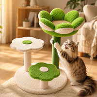 Arbre à chat multi-niveaux en forme de fleur, robuste et écologique, avec poteaux à gratter en sisal et structure en velours, emballage en carton