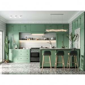 Ensemble d'armoires de cuisine modernes en PVC de style européen vert shaker, personnalisation sur mesure - Product Image 1