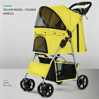Poussette pliable 4 roues pour animaux de compagnie avec fermeture éclair confortable, chariot de voyage portable, panier de rangement imperméable et respirant