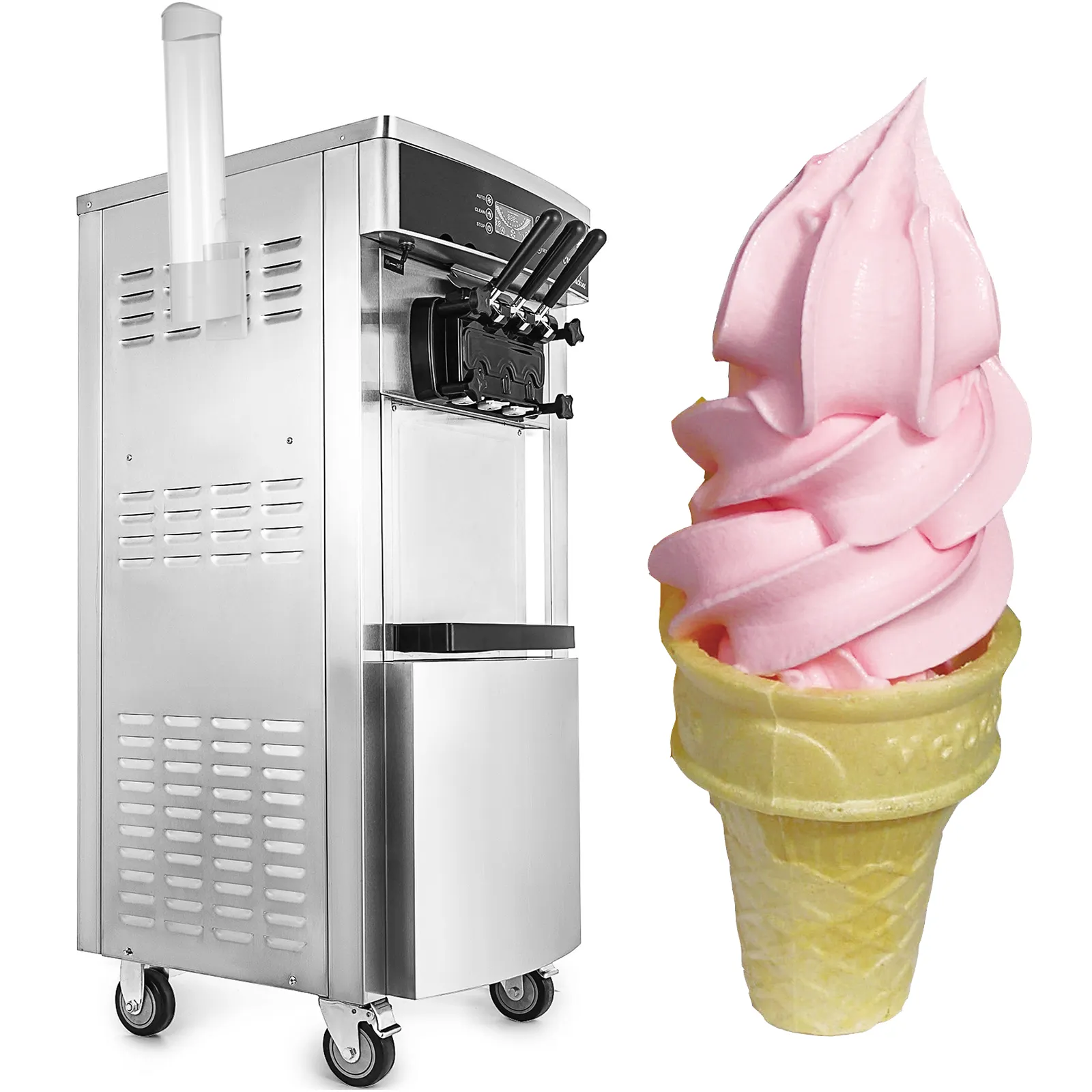 เครื่องไอศกรีมนุ่มแบบพกพาเชิงพาณิชย์ YKF-8228H พร้อมเครื่องทำไอศกรีมแบบยืน2 + 1รสชาติ