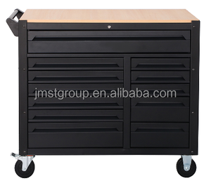Chariot de travail professionnel pour la réparation automobile avec 12 tiroirs, dessus en bois, acier, rangement d'atelier, <span class=keywords><strong>garage</strong></span>, armoire à outils - Product Image 4
