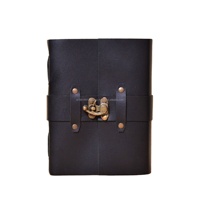 Journal intime en cuir noir véritable indien avec reliure à coudre et fermoir en C en laiton