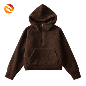 Chaqueta con Capucha de Piel de Cordero Marrón Oscuro, <span class=keywords><strong>Sudadera</strong></span> de Moda, Capucha Extra Grande con Peluche, Cierre de Cremallera, Estilo Holgado y Corto - Product Image 1