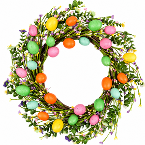 Couronne de Pâques de 45 cm avec œufs tachetés, fleurs, baies, vigne, couronne de porte artificielle, décoration murale de printemps pour la maison, <span class=keywords><strong>pastel</strong></span> - Product Image 5