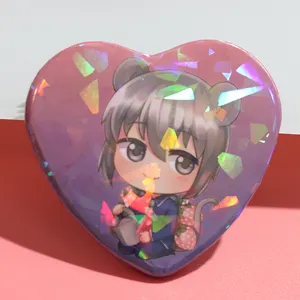 Vigreat Newly Anime Character Pins distintivi con bottoni olografici rotondi/a forma di cuore/gatto/stella