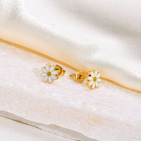 Fanke Simple Watermelon Four-Leaf Grass Flower Daisy Stud Earrings Stainless Steel ZIRCON Women's Trendy Cross-Border Jewelry