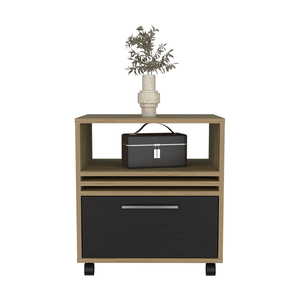 Baldwin City Nightstand Light Oak Black Bedroom Storage <b>Unit</b> With Drawer And <b>Shelf</b> - Product Image 2