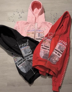 Felpa con Cappuccio Invernale da Uomo con Zip, Stampa Gotica con Strass e Design Angelo, Stile Urbano Streetwear - Product Image 1