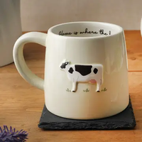 Mugs en céramique 3D adorables sur le thème des animaux de la ferme : Vache, Mouton, Coq, Bovins des Highlands - Vente en gros