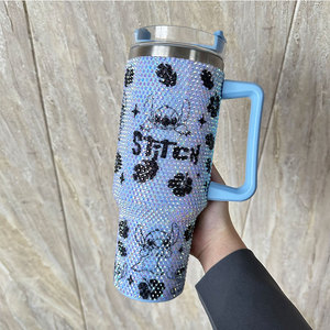 Factory Custom 40oz Rhinestone <b>Cup</b> With Handle 40 OZ Crystal Rhinestone Bling Cartoon Metal Tumbler Wholesale Bulk - Product Image 3