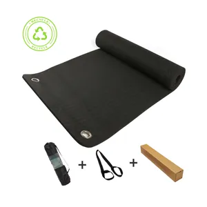 Tpe Mat Workout Gym Studio Wall Hanging Custom Printed Eco-friendly Durable Non Slip Exercise Thick Black TPE Yoga Mat With Eyelet Hole