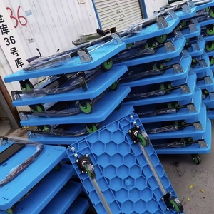 Chariot de manutention industriel pliable à plateforme, silencieux, à quatre roues, robuste, en plastique et acier, personnalisable OEM, pour le shopping - Product Image 6