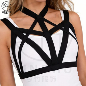 JINZHU Haut de lingerie sexy à col licou et dos croisé avec découpes, vêtement érotique à <span class=keywords><strong>bande</strong></span> élastique pour femme, idéal pour les soirées en boîte de nuit - Product Image 2