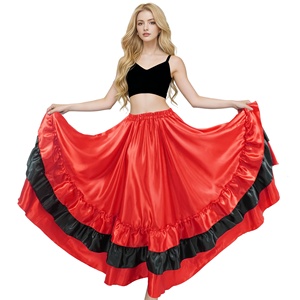 Jupe longue en satin à volants pour femmes, robe maxi <span class=keywords><strong>flamenco</strong></span> <span class=keywords><strong>espagnole</strong></span> folklorique pour les spectacles <span class=keywords><strong>de</strong></span> danse du ventre, costume - Product Image 4