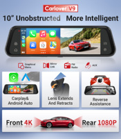 Caméra de tableau de bord Carlover AI 4K avec écran tactile 10 pouces, CarPlay, Android Auto, double objectif, enregistreur vidéo portable