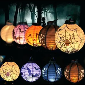 20CM 할로윈 파티 장식 등불 해골 박쥐 거미 호박 LED 빛 휴대용 매달려 종이 랜턴 램프