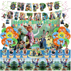 Set Decorazioni per Festa di Compleanno Zootopia 2, Città degli Animali Cartoon, Include Palloncini, Striscione, Decorazioni per Torta per Fan e Appassionati, Ragazze e Ragazzi - Product Image 1