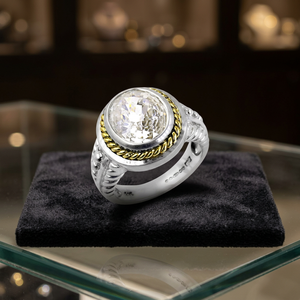 Classic 925 <b>Silver</b> Plated Cocktail <b>Ring</b> With Lab Created Cubic Zirconia Round Stone Bezel Setting Women's Engagement Jewelry - Product Image 1