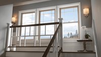 Fenêtre à guillotine verticale en PVC/UPVC blanc et brun, double vitrage trempé, insonorisée, moderne, avec moustiquaire extérieure en fibre de verre pour cuisine