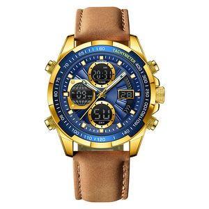 Montre numérique à quartz pour homme FB0080, 46 mm, grand écran double affichage LED, aiguille lumineuse, calendrier, étanche, bracelet en cuir, boîtier en alliage - Product Image 2