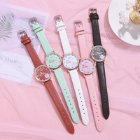Jam Tangan Kulit Wanita Lucu Dengan Set Gelang Kasual Motif Bunga Dial Sporty