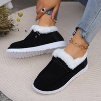 Chaussures plates d'hiver, version coréenne, polyvalentes, simples, confortables et chaudes, avec design à enfiler, tige en tissu superfine et doublure en coton