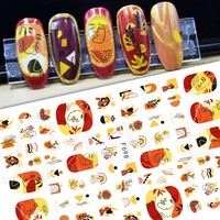 Vente chaude japonais Nail Art rétro couleur fleur autocollant feuilles longue île thé glacé peint visage humain ongles décalcomanies