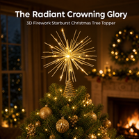Pohon Natal LED Bertenaga Baterai dengan Hiasan Bunga 3D Glitter Emas dan Alas Spiral Logam yang Dapat Digunakan Kembali untuk Dekorasi Rumah Natal